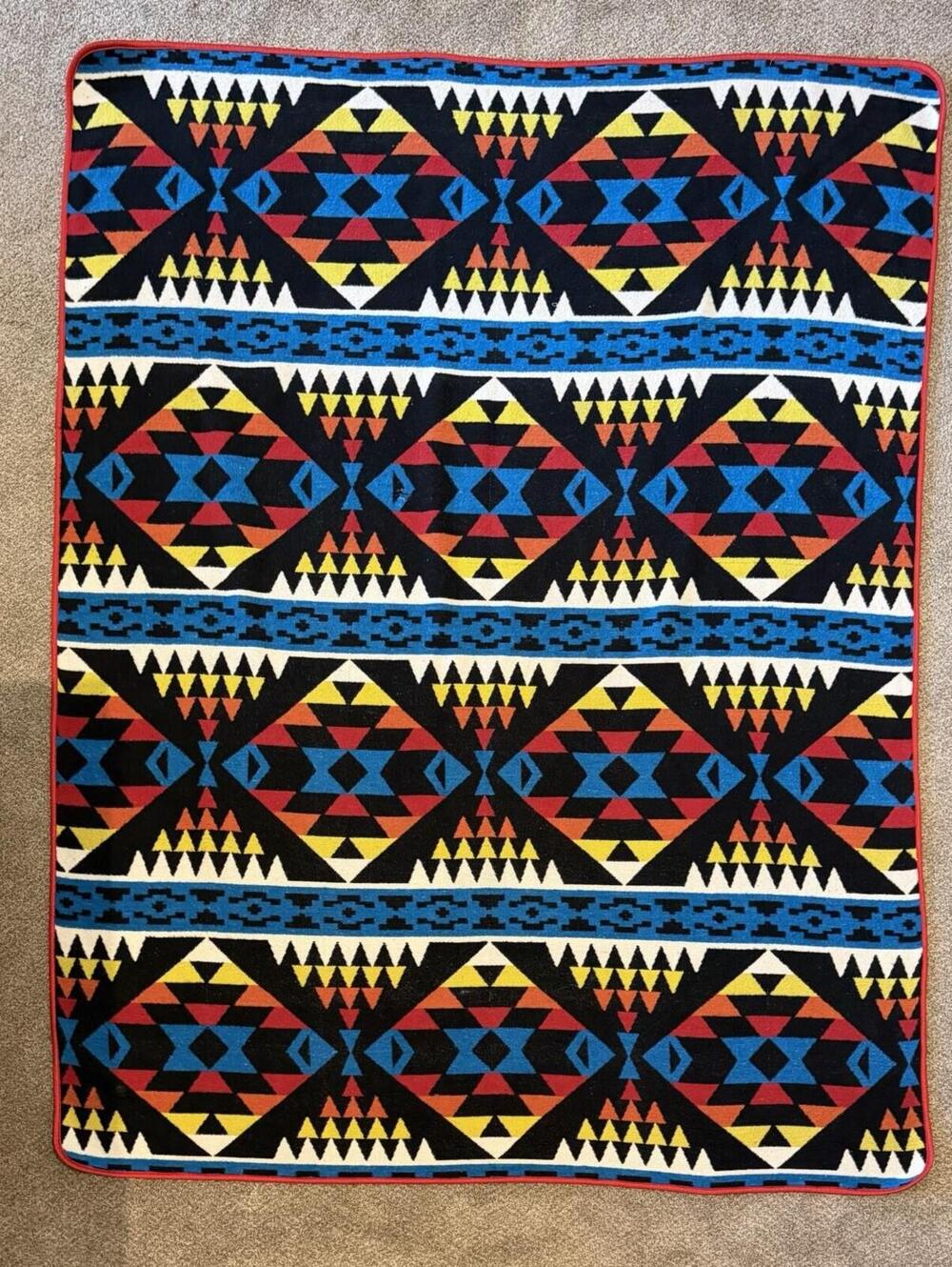 Reversible Southwest Native American Geometric Blanket 84x65" Lakota Sunrise